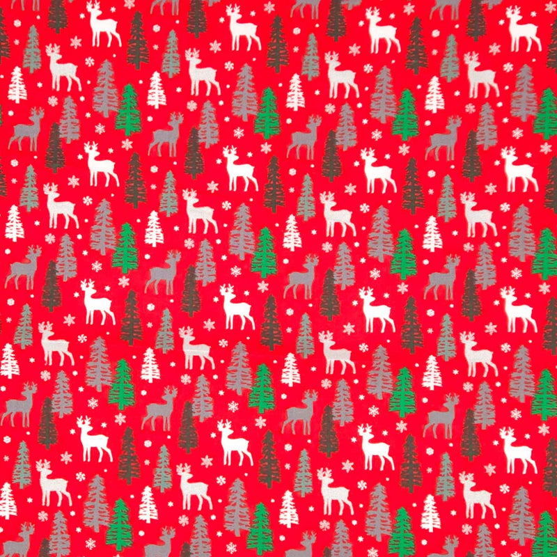 Christmas Cotton Fabric - Festive Forest Stag - Red