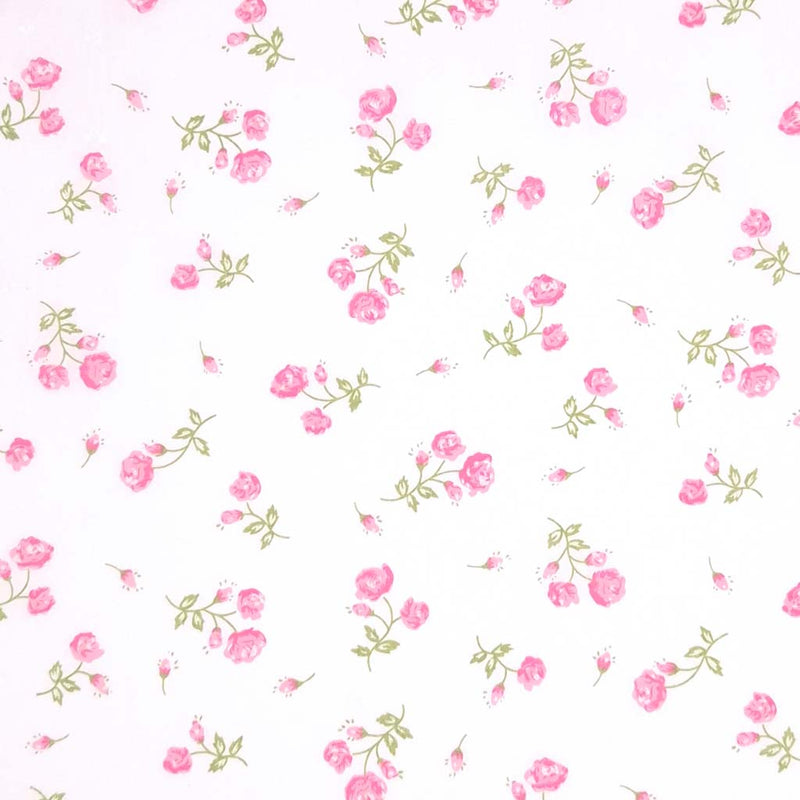 Pattern of pink rose flowers on a white background