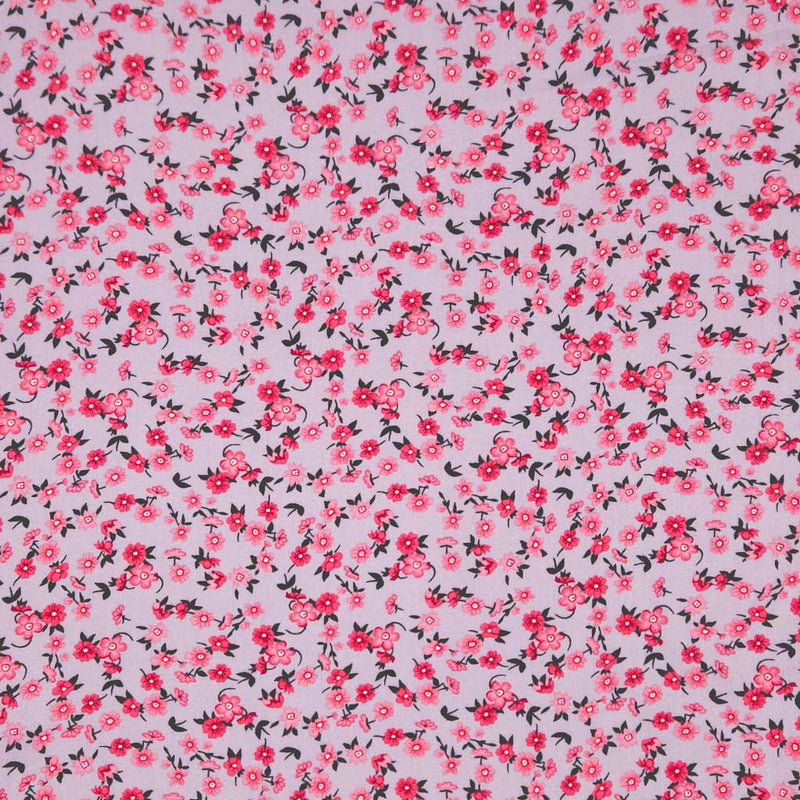 Floral pattern with pink flowers on a light gray viscose fabric