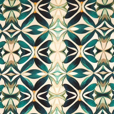 An emerald green mandala pattern printed on a cotton jersey fabric