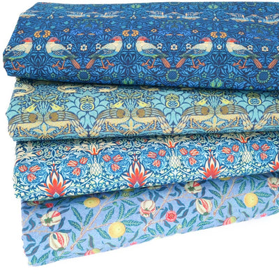A fat quarter bundle of 4 percale cotton fabrics featuring the art of William Morris