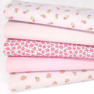 Fat quarter bundle of five pink floral polycotton fabric prints