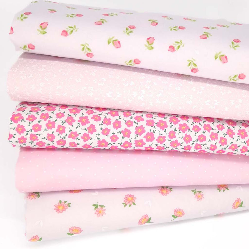 Fat quarter bundle of five pink floral polycotton fabric prints