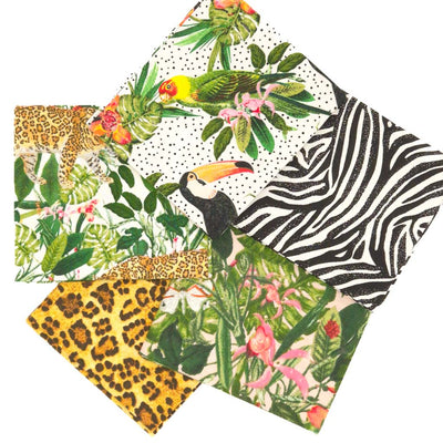 A cotton fat quarter bundle with jungle animals and prints