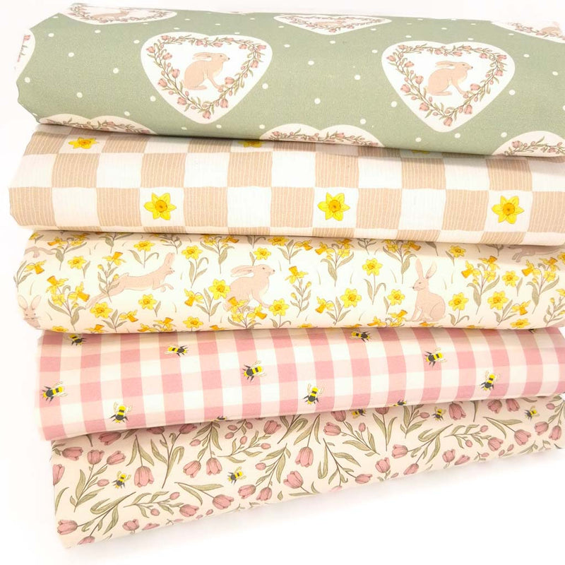 A fat quarter bundle with spring hares and daffodils