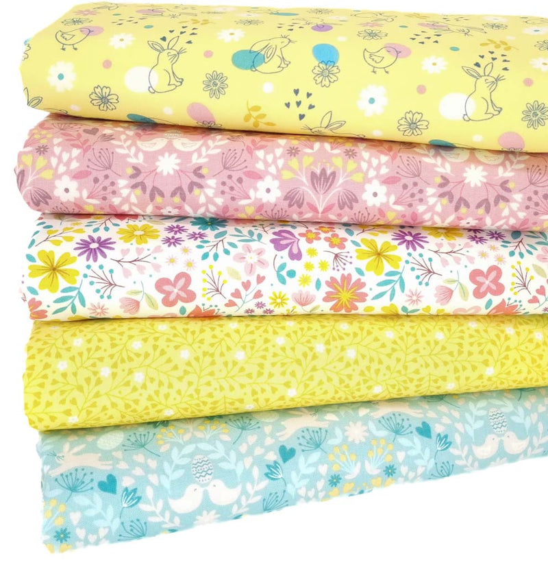 A fat quarter bundle of 5 cotton easter fabrics