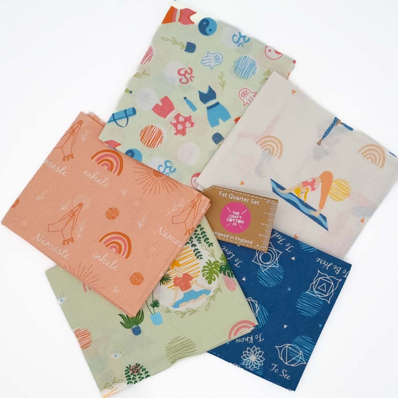 5 yoga themed cotton fat quarters