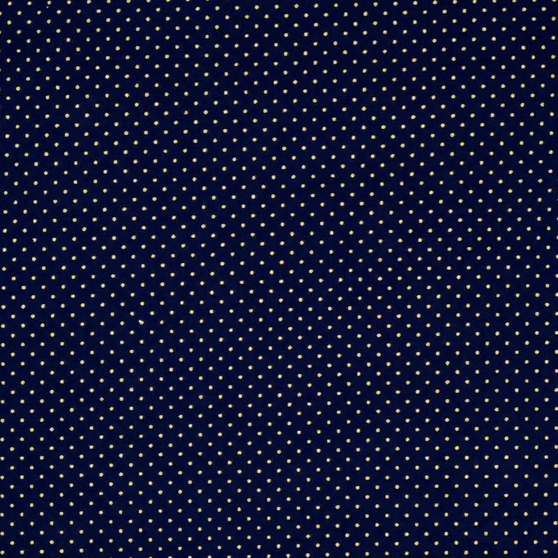 2mm gold lacquer pin spots on a navy blue christmas cotton fabric