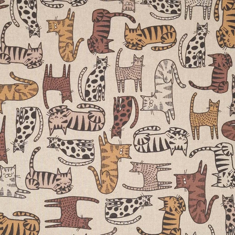 Cats are printed on a beige half panama fabric