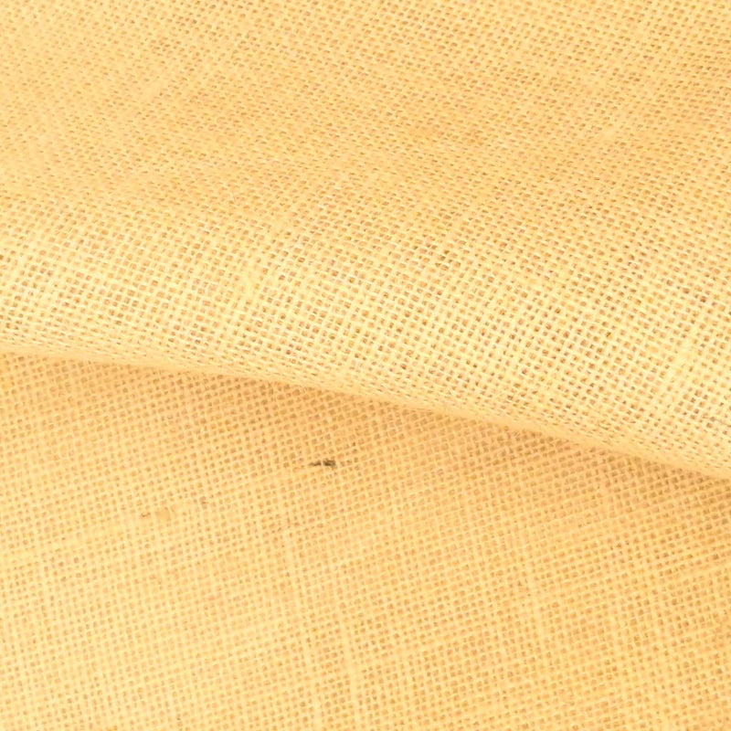 Close up of a light beige jute hessian with a medium weave