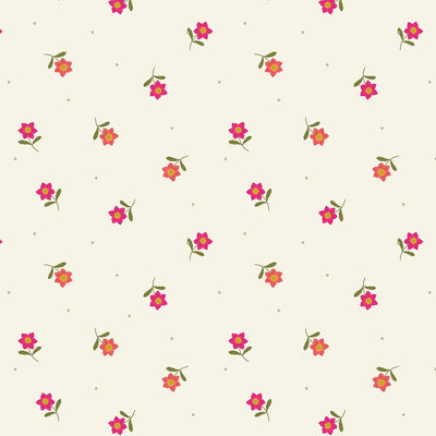 Ditsy red flowers printed on a cream cotton fabric