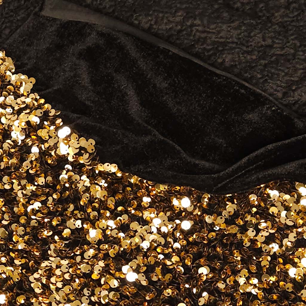 Luxury Velvet Sequin Fabric - Gold on Black