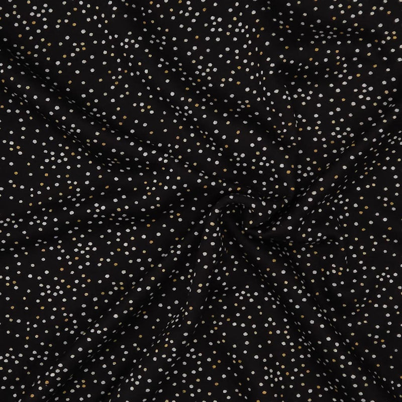 Black fabric with small white polka dots