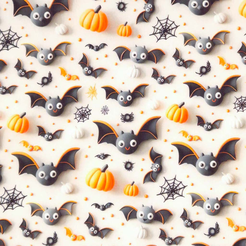 3D bats and pumpkins printed on cotton fabric by Little Johnny