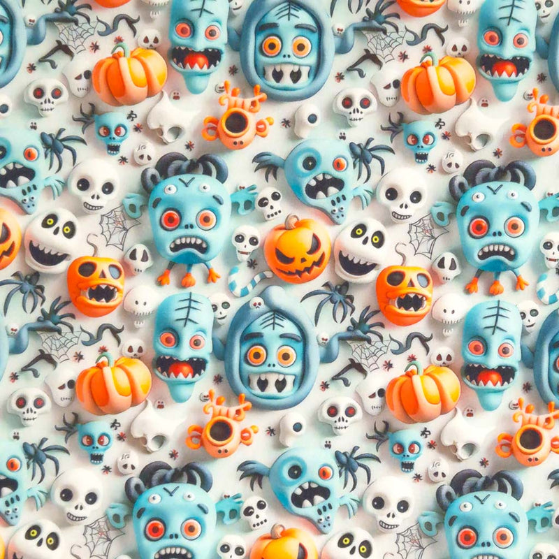 3d monsters printed on a cotton fabric by Little Johnny