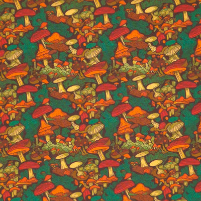 Mushrooms printed on a cotton fabric by Little Johnny