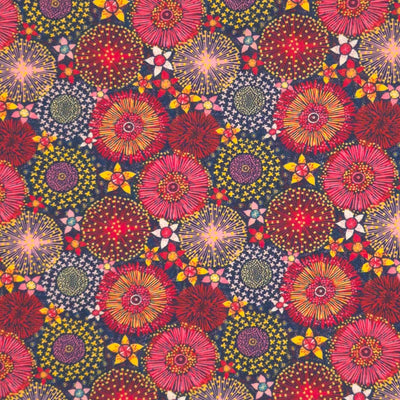 Firework flowers printed on a cotton fabric by Little Johnny