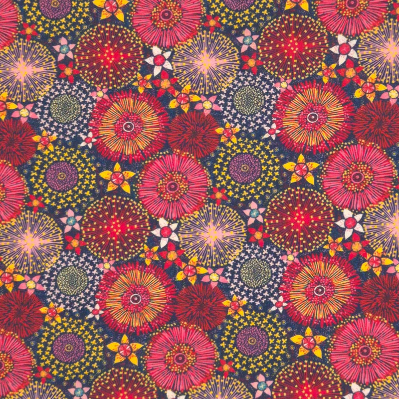 Firework flowers printed on a cotton fabric by Little Johnny