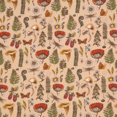 Forest scene printed on beige cotton fabric by Little Johnny