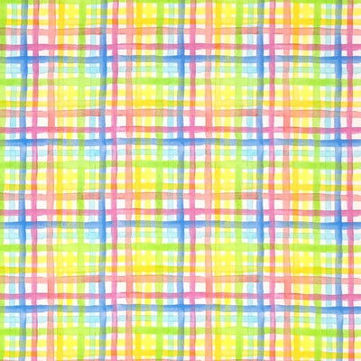A rainbow gingham check printed on a cotton fabric by Little Johnny