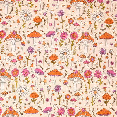 Mushrooms printed on a cotton fabric by Little Johnny