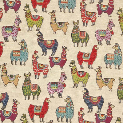Colourful llamas printed on a new tapestry fabric