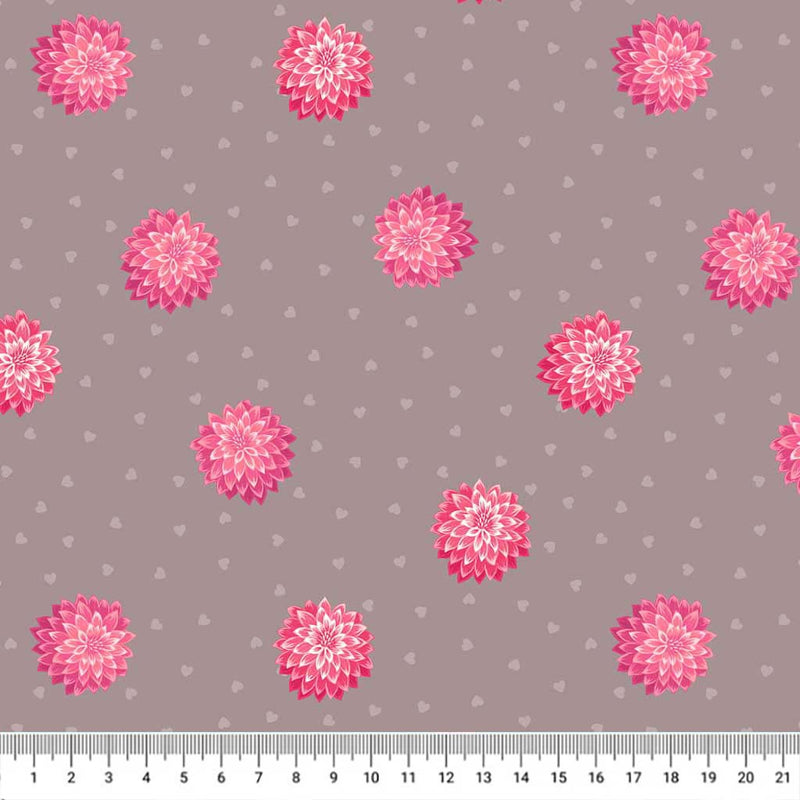 Dahlias printed on a cotton quilting fabric by Lewis & Irene