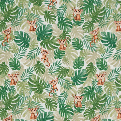 Monkeys and leaves printed on a cotton jersey
