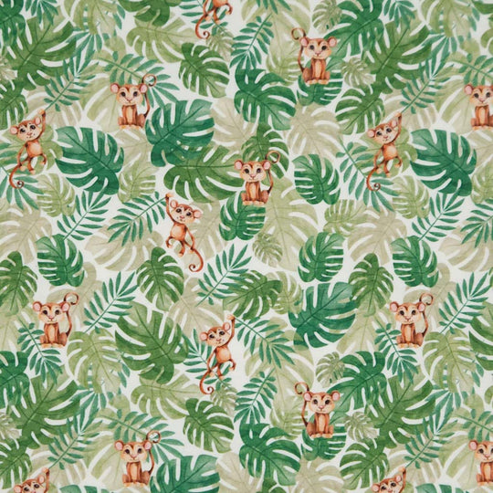 Monkeys and leaves printed on a cotton jersey