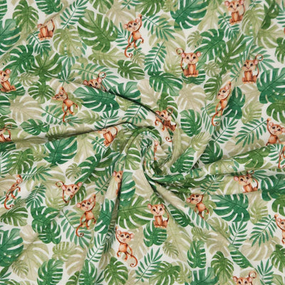 Monkeys and leaves printed on a cotton jersey