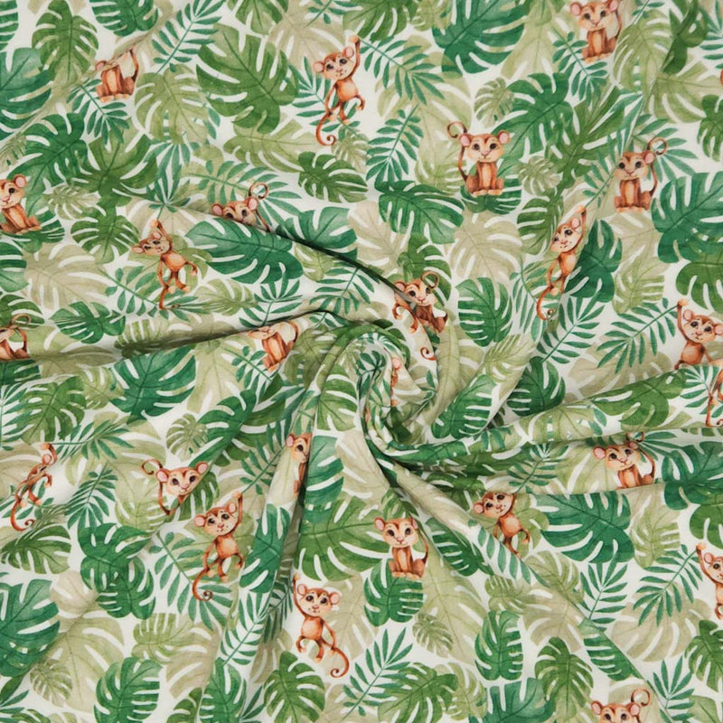 Monkeys and leaves printed on a cotton jersey