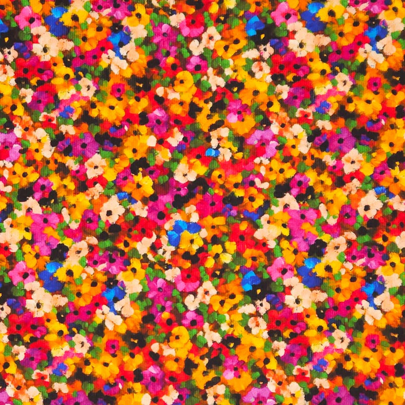 Multicolored floral pattern on a needlecord fabric