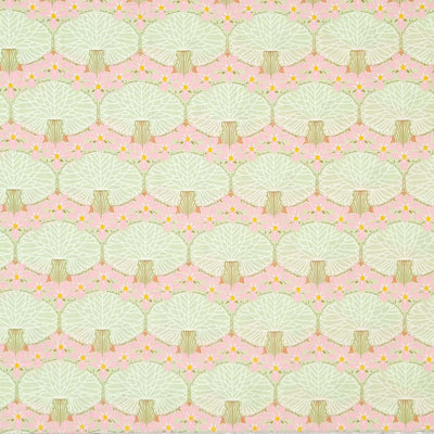 Mint coloured trees printed on a blush pink pima cotton lawn fabric