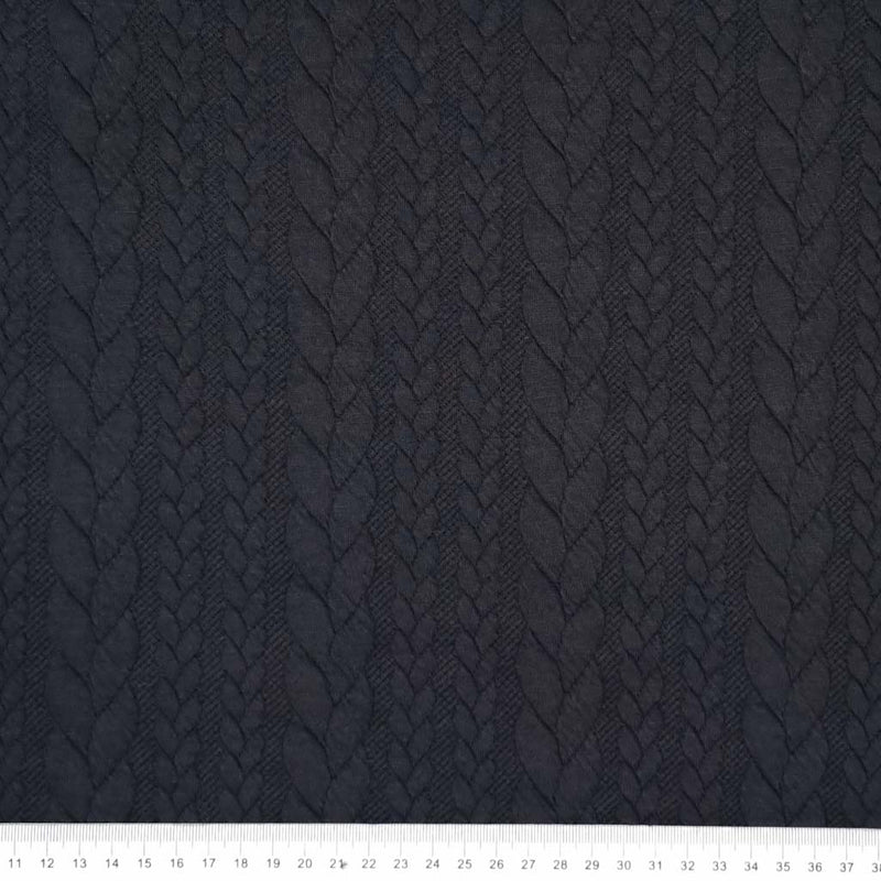Plain Cable Knit Jersey Fabric Black Fabric Love