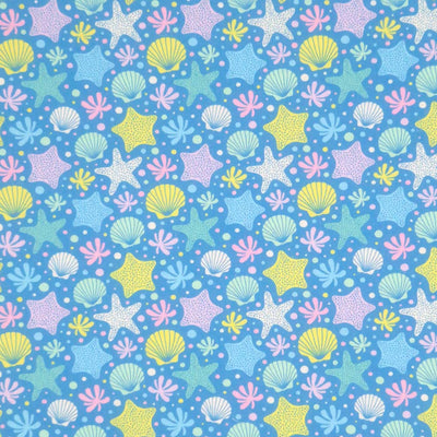 Starfish printed on a blue polycotton fabric