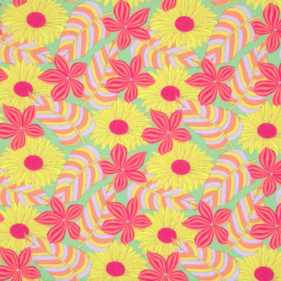 A striped retro floral design printed on a polycotton fabric