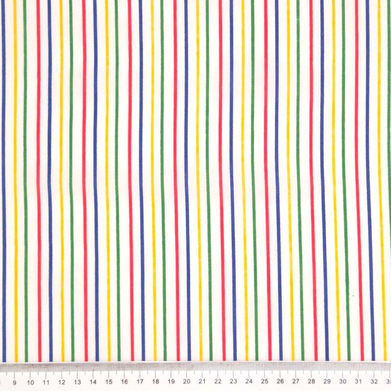 Fabric with multicolored stripes on a white background
