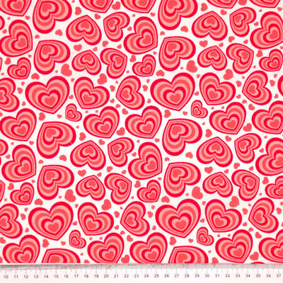 Falling Hearts - Polycotton - Red