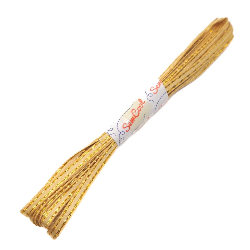 Gold ribbon bundle with a label on a white background