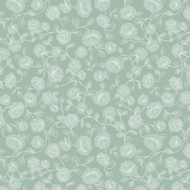 A pretty floral blender of roses printed on a sage premium quilting cotton