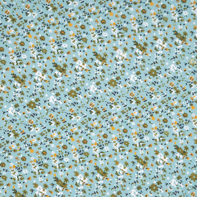 Floral pattern with small flowers on a duck egg viscose fabric