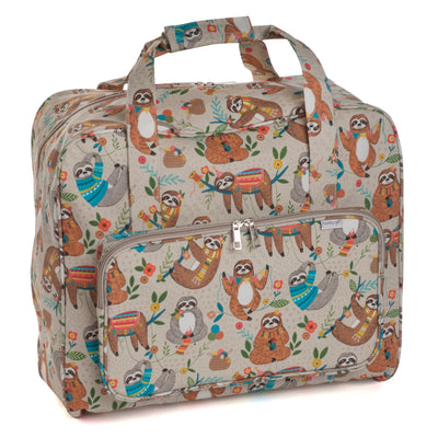 A sewing machine bag with sloth printed fabric