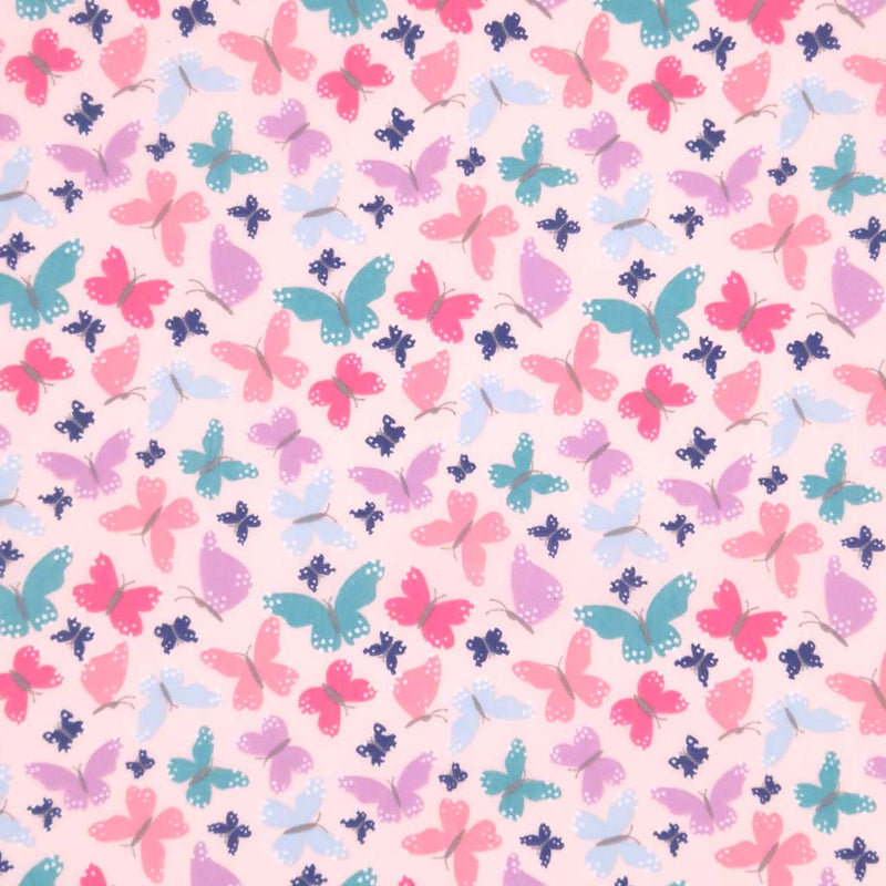 Butterflies printed on a pink polycotton fabric