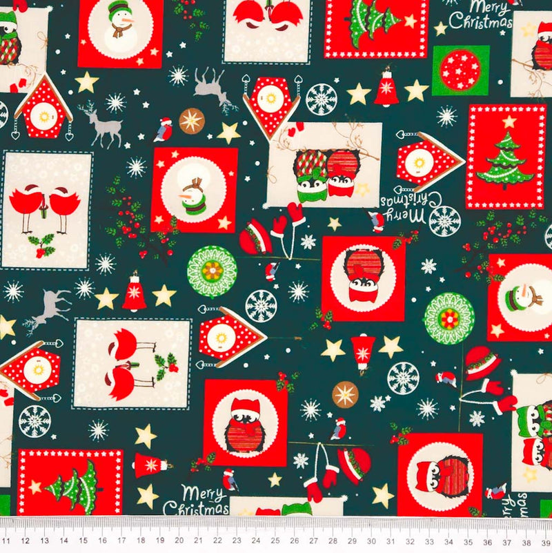 Christmas Cotton Fabric - Jolly Postage Stamp