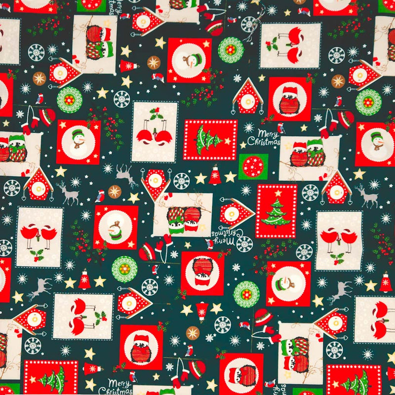 Christmas Cotton Fabric - Jolly Postage Stamp