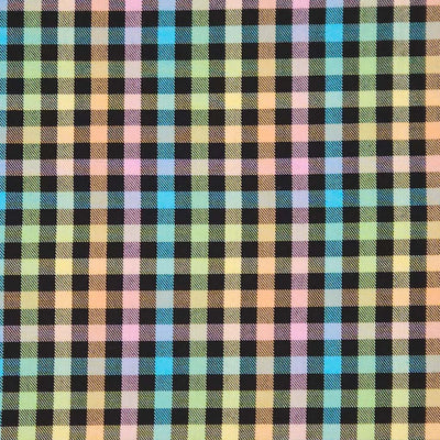 Multicolored plaid pattern with black squares on polyviscose fabric