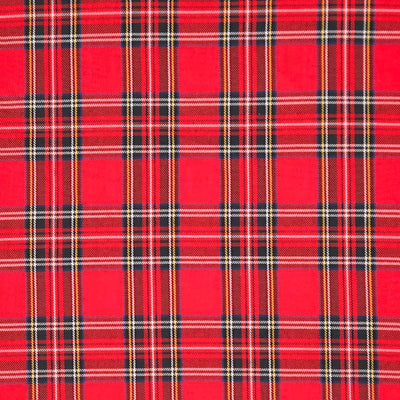 Red tartan fabric pattern on polyviscose fabric