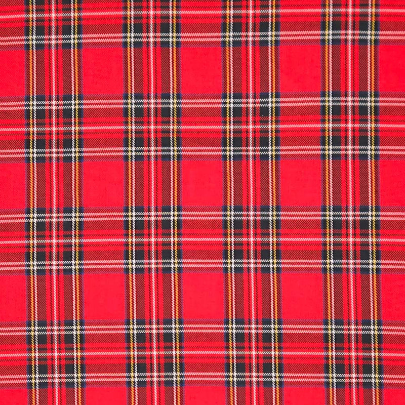 Red tartan fabric pattern on polyviscose fabric