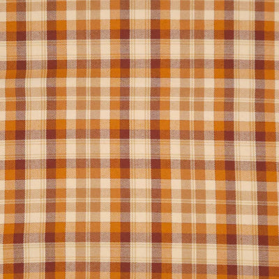 A caramel coloured tartan polyviscose fabric
