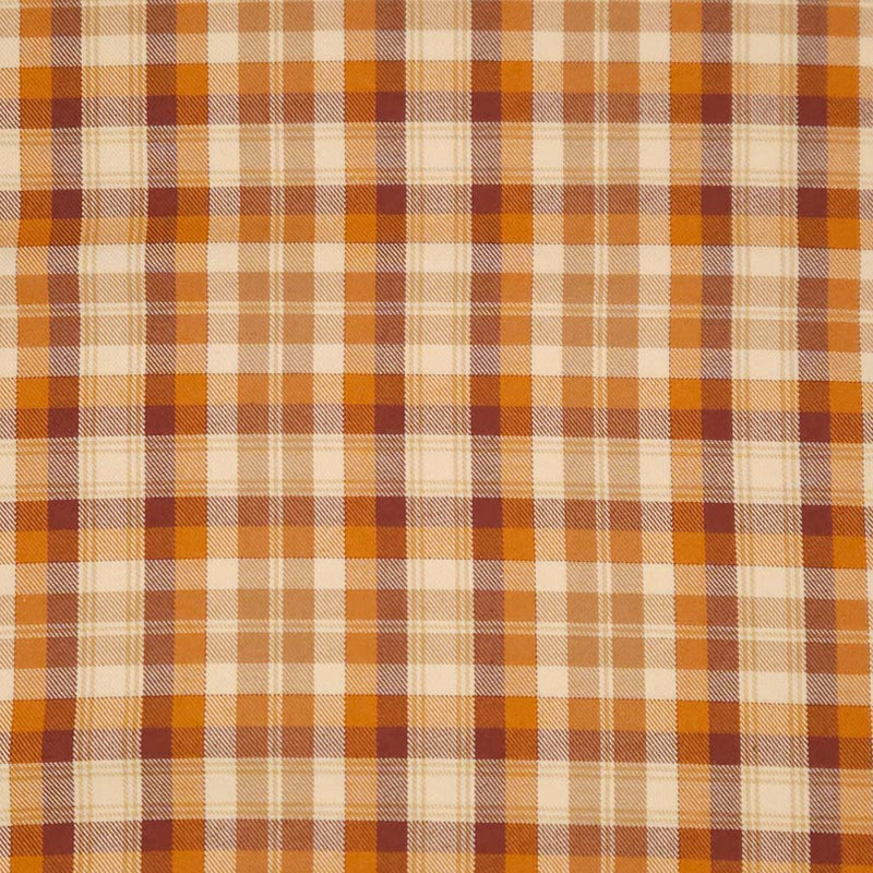 A caramel coloured tartan polyviscose fabric